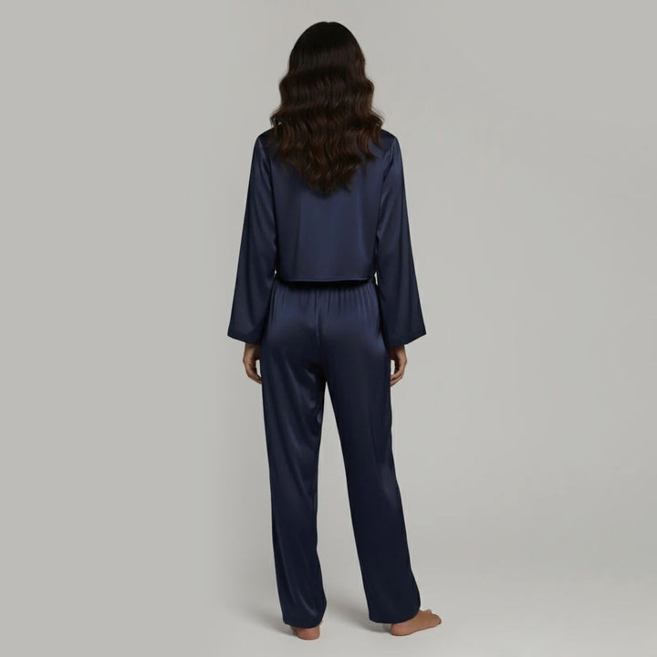 22 Momme Sexy Tie-Front  V-Neck Long Sleeve Silk Pajama Set for Women