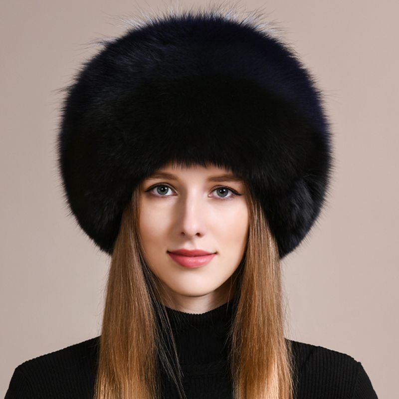 Genuine Fox Fur Hat for Women Luxury Long Tail Full-Pelt Winter Outdoor Hat