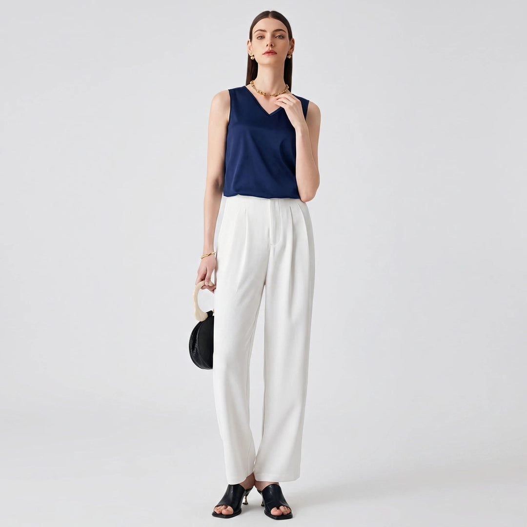 22 Momme V-Neck Sleeveless Silk Tank Top for Women