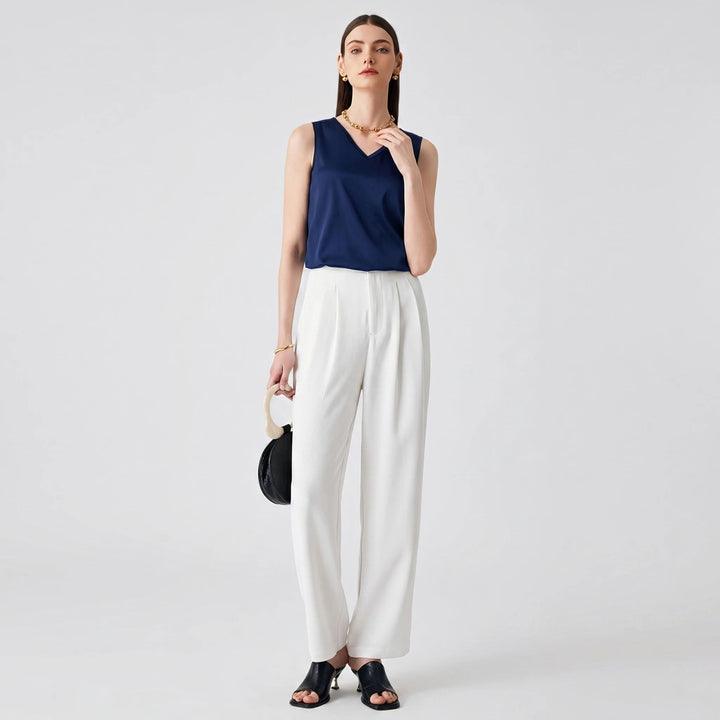 22 Momme V-Neck Sleeveless Silk Tank Top for Women