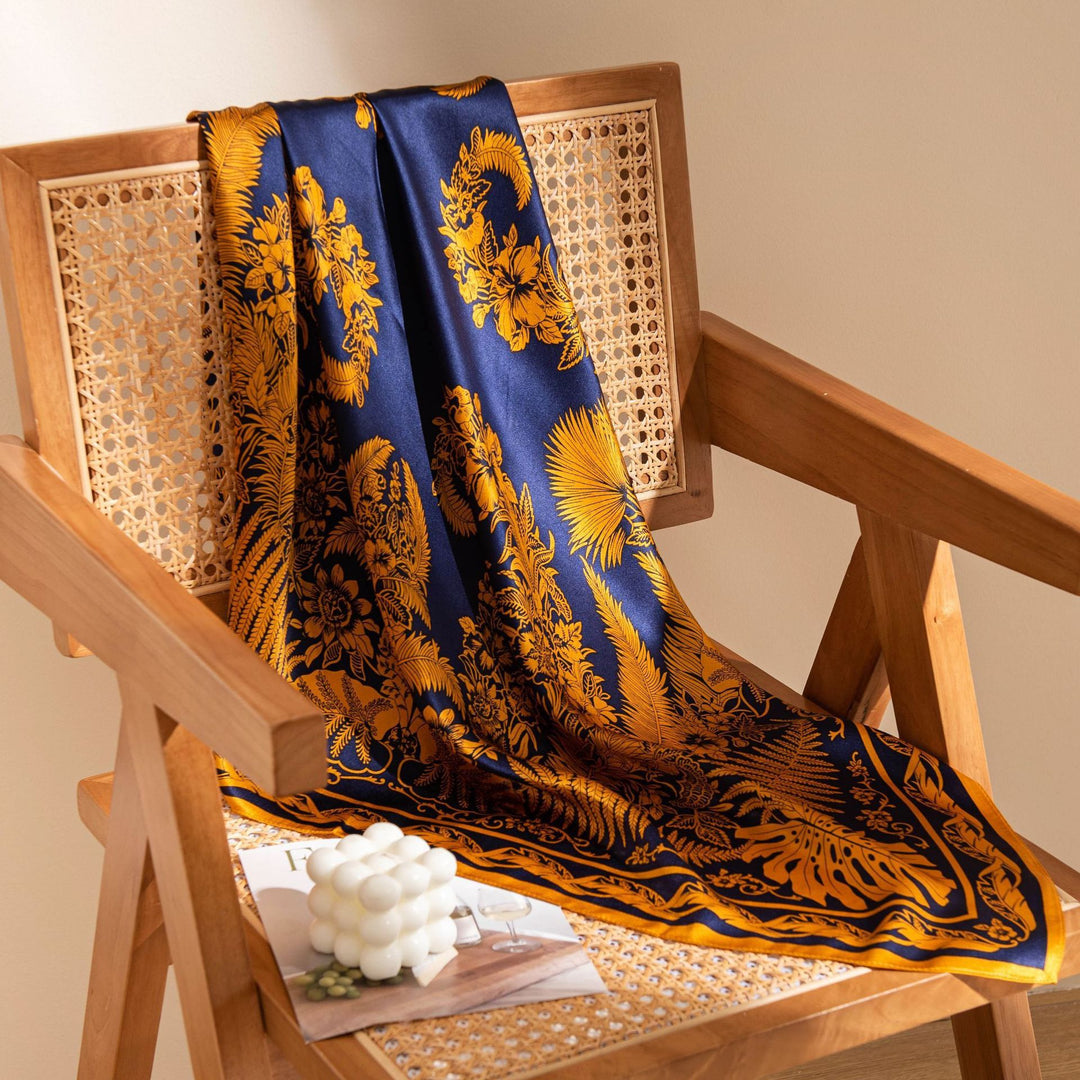35" x 35" Floral Printed Large Silk Sqaure Scarf Women's Mulberry Silk Head Wrap