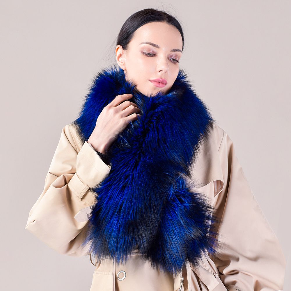 Women's Large Size Real Fox Fur Scarf Winter Luxury Warm Fur Collar