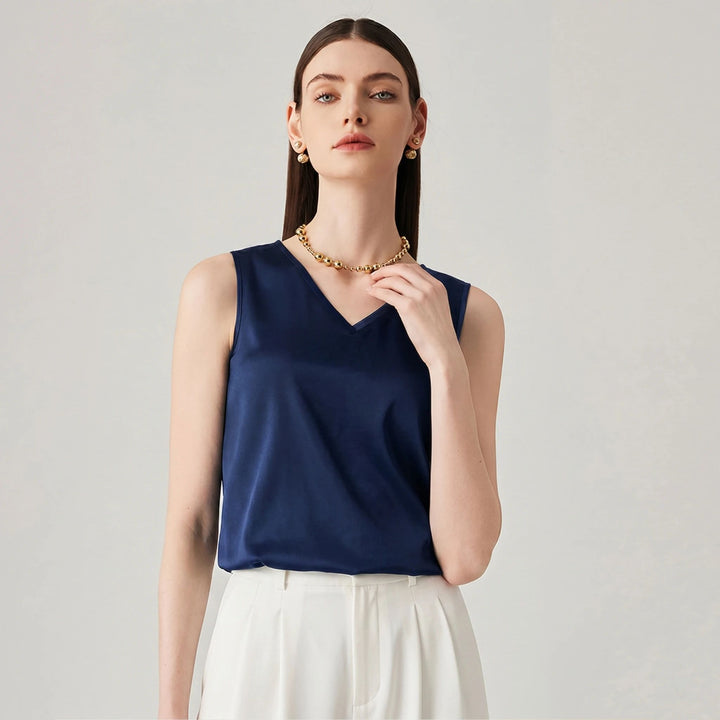 22 Momme V-Neck Sleeveless Silk Tank Top for Women
