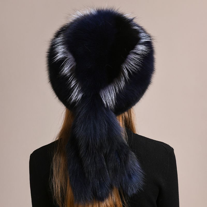 Genuine Fox Fur Hat for Women Luxury Long Tail Full-Pelt Winter Outdoor Hat