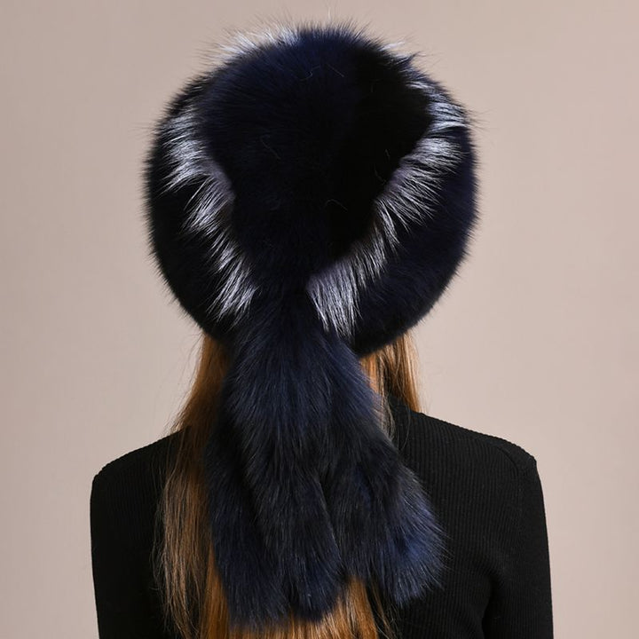 Genuine Fox Fur Hat for Women Luxury Long Tail Full-Pelt Winter Outdoor Hat