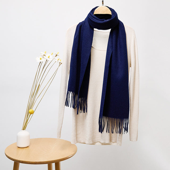 Basic Solid Color Long Cashmere Scarf with Tassels