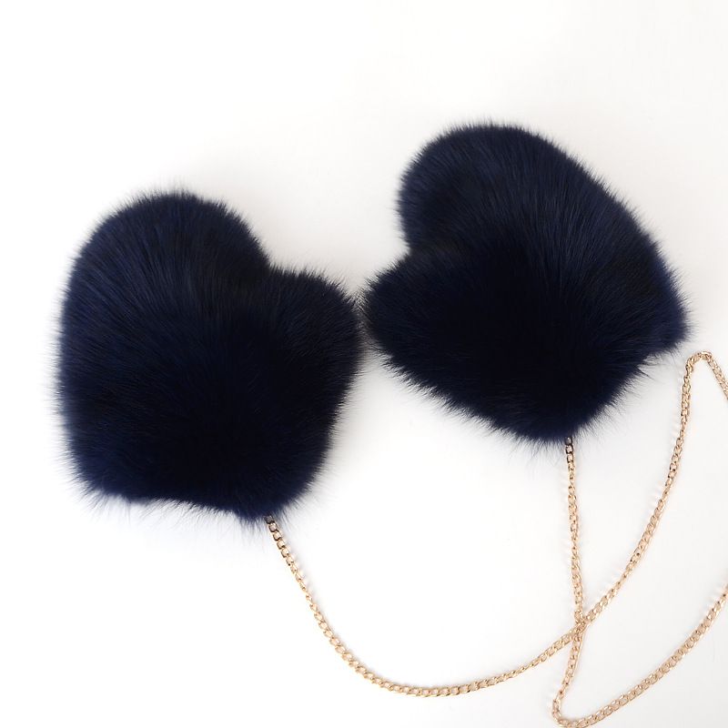 Luxury Real Fox Fur Mittens with Chain Strap Warm Winter Leather Fur Gloves for Women
