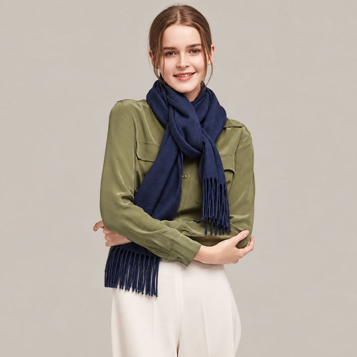 Classic Long Cashmere Scarf with Tassels