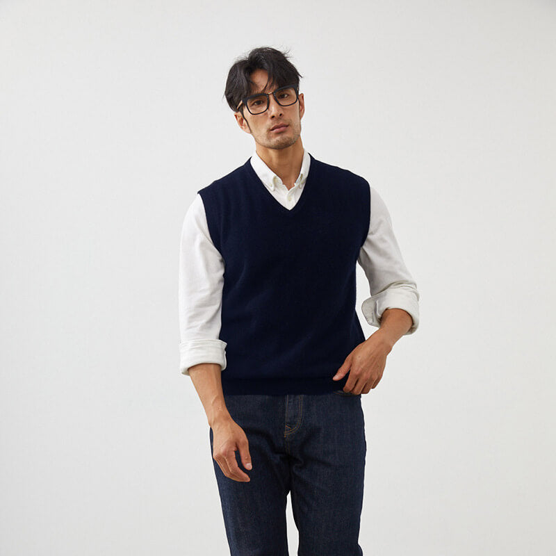 Men's Classic 100% Cashmere V-Neck Sweater Vest