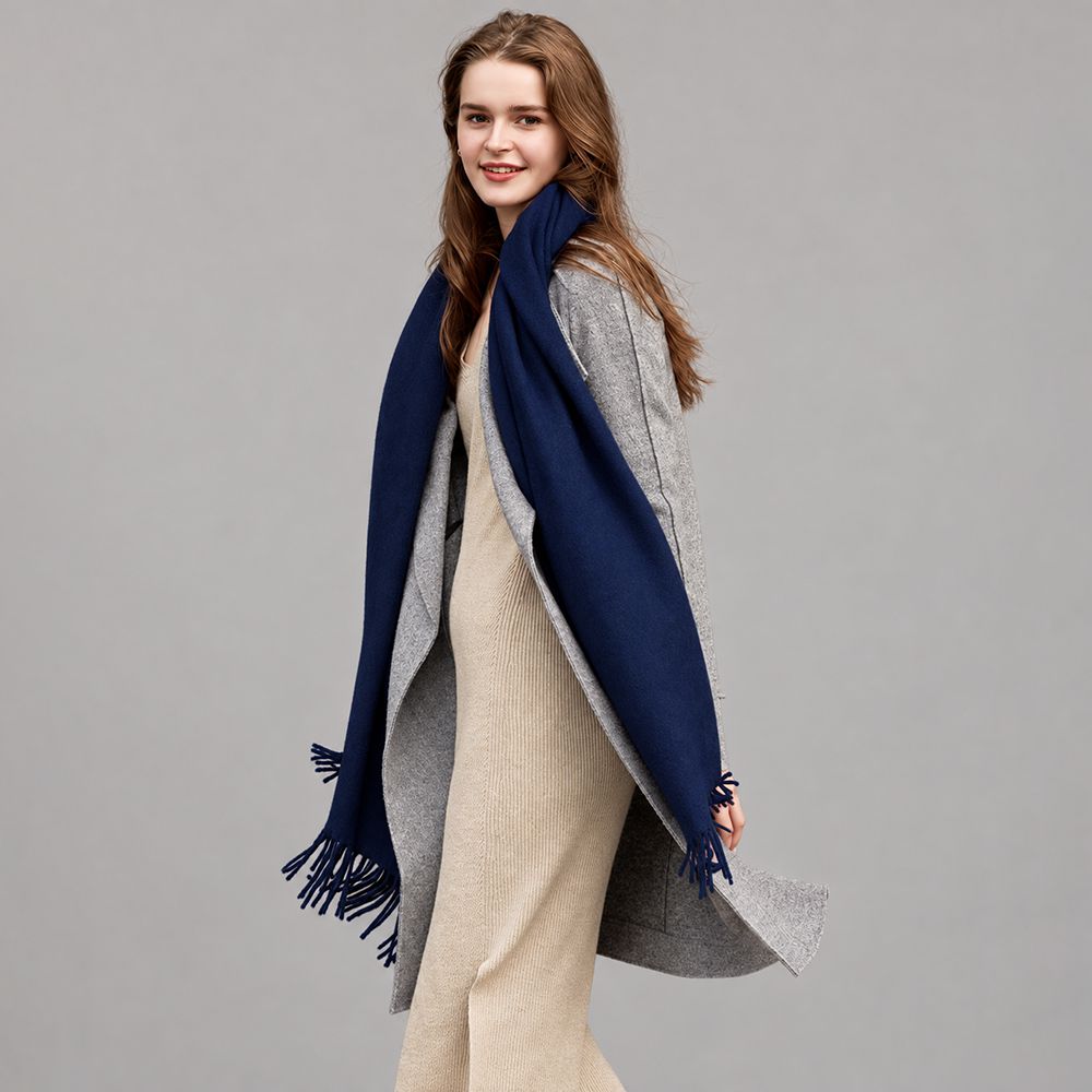 Classic Long Cashmere Scarf with Tassels