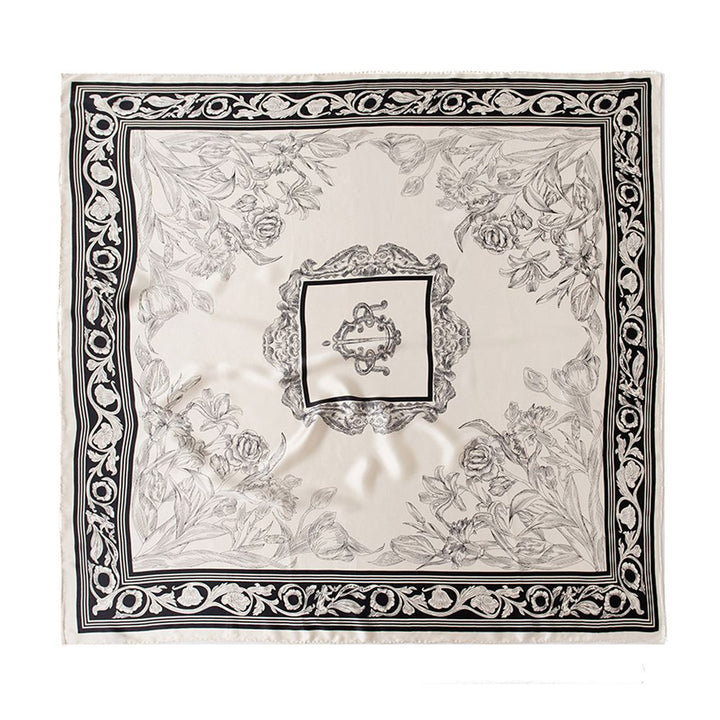 41" x 41" Classic Bloom Floral Paisley Butterfly Vintage Printed 100% Mulberry Silk Charmeuse Square Scarf