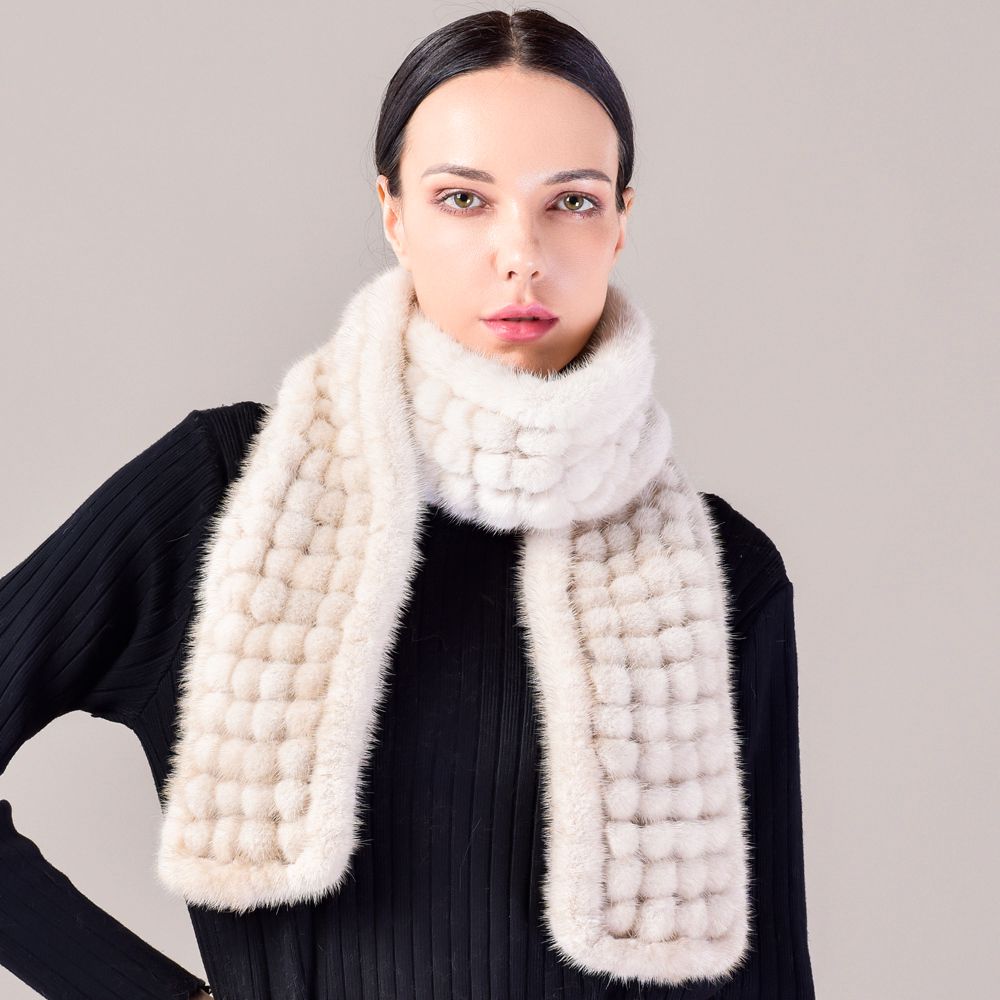 Hand-knitted Playful Pom-Pom Real Mink Fur Scarf for Women Luxury Winter Scarf