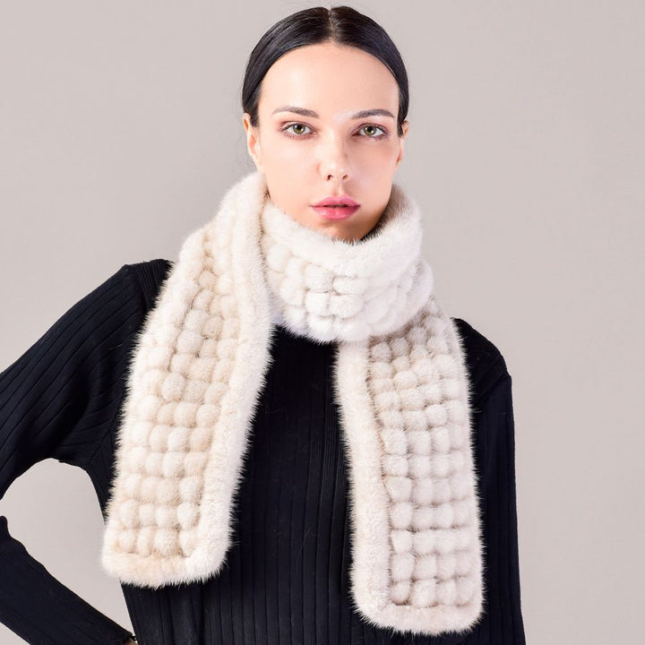 Hand-knitted Playful Pom-Pom Real Mink Fur Scarf for Women Luxury Winter Scarf
