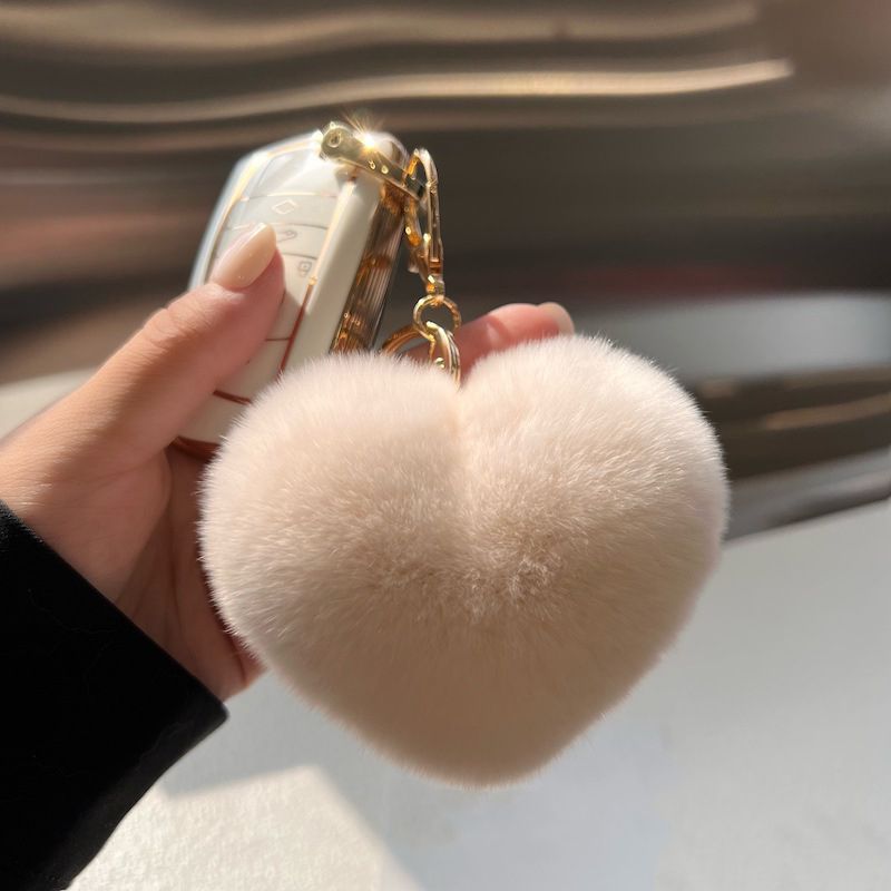 Real Rabbit Fur Heart Keychain Fluffy Plush Fur Pom Pom Bag Charm