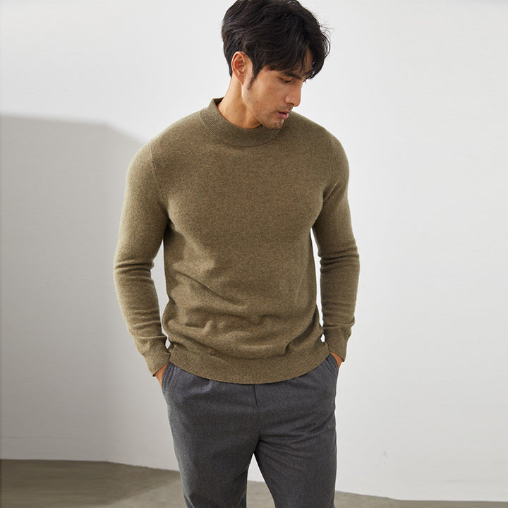 Men's Classic Mock Neck 100% Cashmere Pullover Sweater