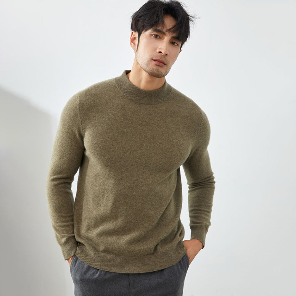 Men's Classic Mock Neck 100% Cashmere Pullover Sweater