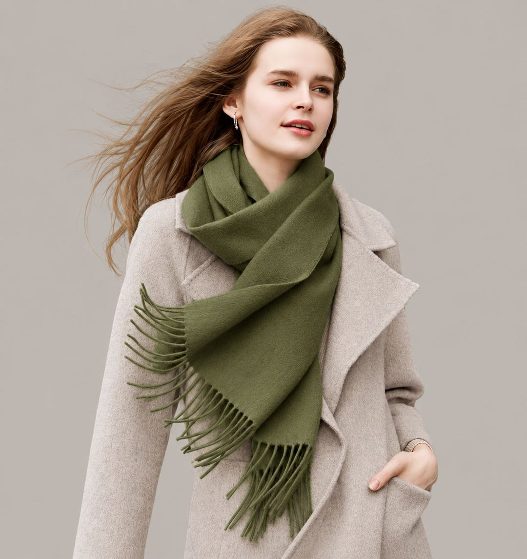 Classic Long Cashmere Scarf with Tassels