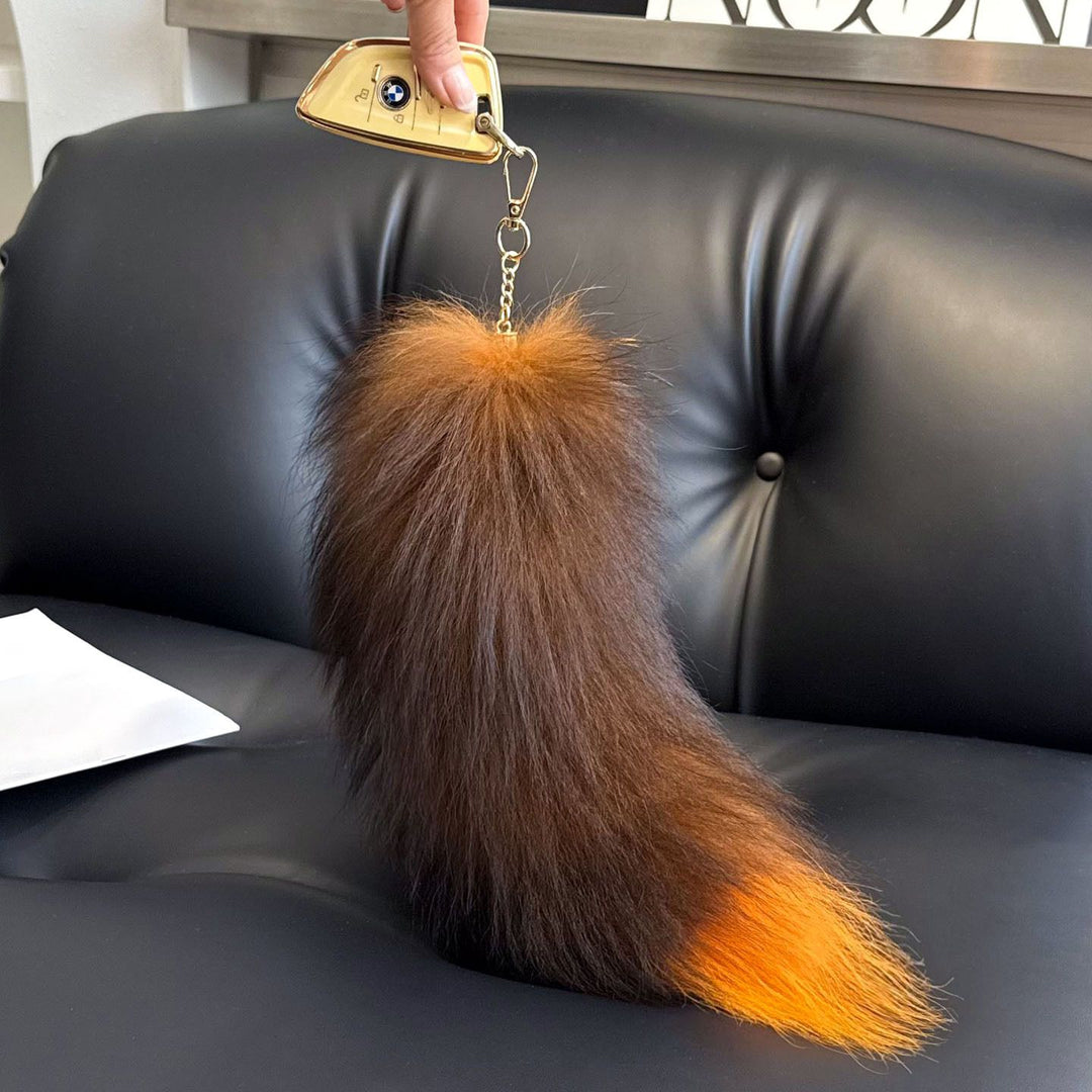 Colorful Real Fox Fur Tail Keychain Fluffy Long Fur Bag Charm Key Ring