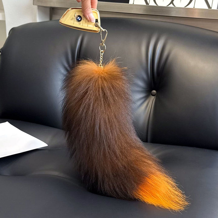 Colorful Real Fox Fur Tail Keychain Fluffy Long Fur Bag Charm Key Ring
