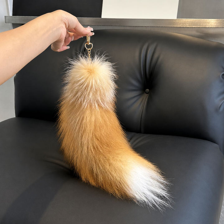 Luxury Real Fox Fur Tail Keychain Long Fluffy Bag Charm