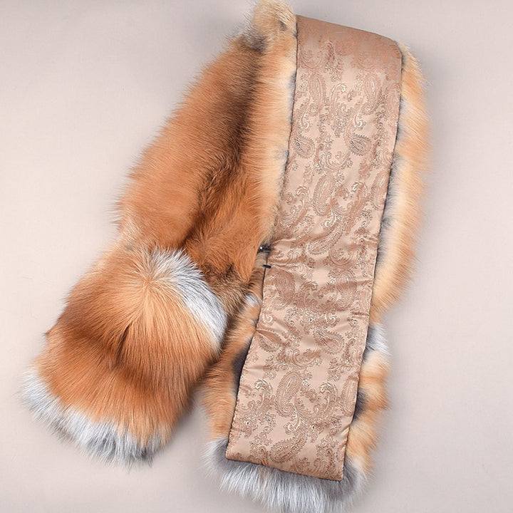 Women's Oversized Real Fox Fur Shawl Wrap Large Fur Collar Scarf with Pocket for Parties and Wedding