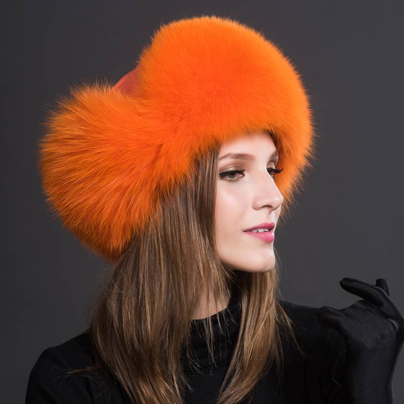 Real Fox Fur Trapper Hats for Women Winter Outdoor Cold Weather Fluffy Fuzzy Furry Genuine Fur Hats