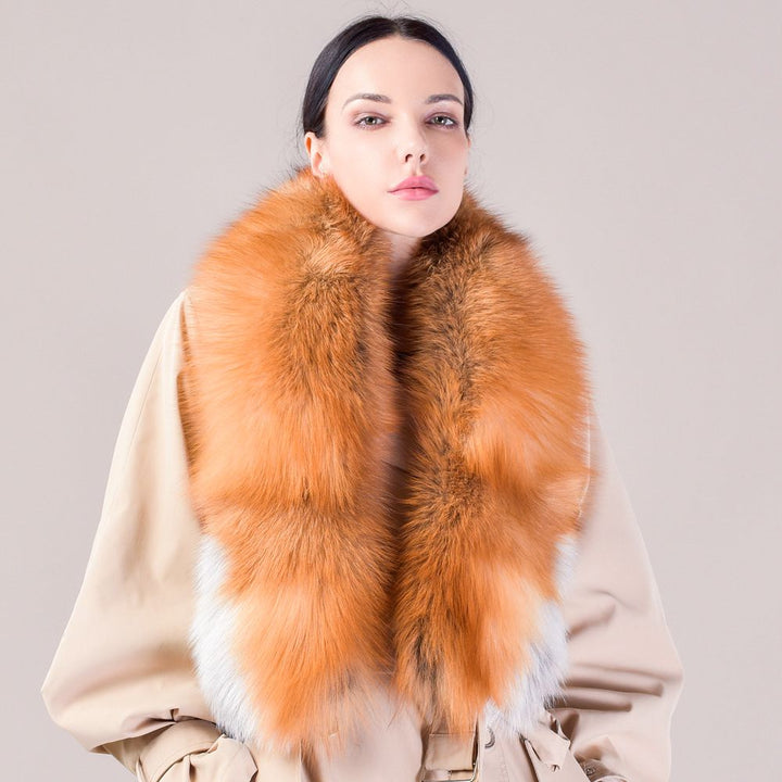 Women's Large Size Real Fox Fur Scarf Winter Luxury Warm Fur Collar