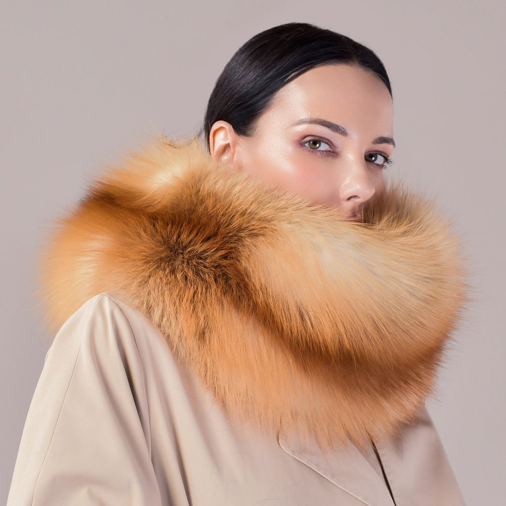 Luxury Real Silver Fox Fur Scarf Collar Oversized Fluffy Natural Fur Neck Warmer Wrap for Women