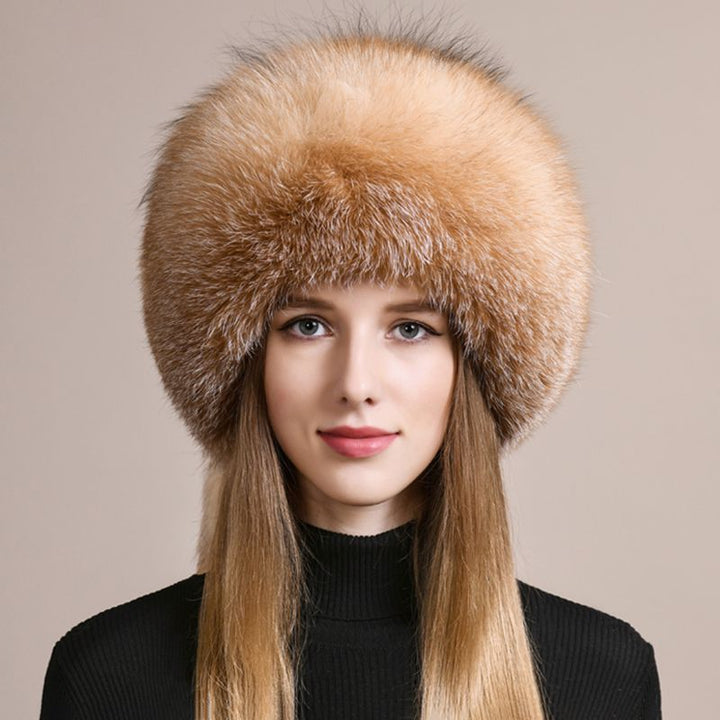 Genuine Fox Fur Hat for Women Luxury Long Tail Full-Pelt Winter Outdoor Hat