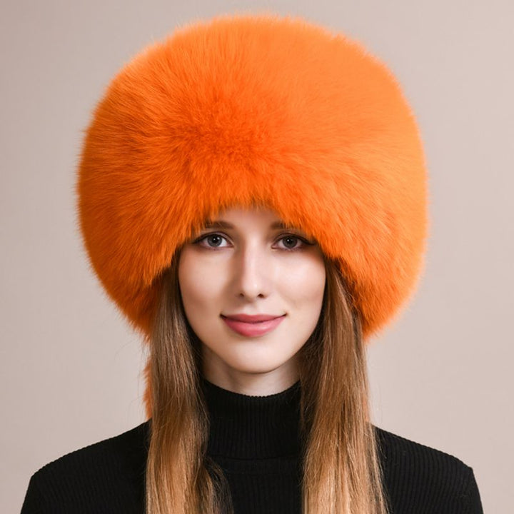 Soft Real Fox Fur Hat with Elegant Tails Women's Winter Fashion Cozy Full-Pelt Fur Beanie for Cold Weather