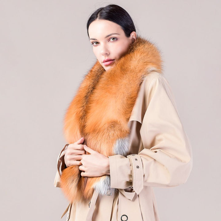 Women's Large Size Real Fox Fur Scarf Winter Luxury Warm Fur Collar