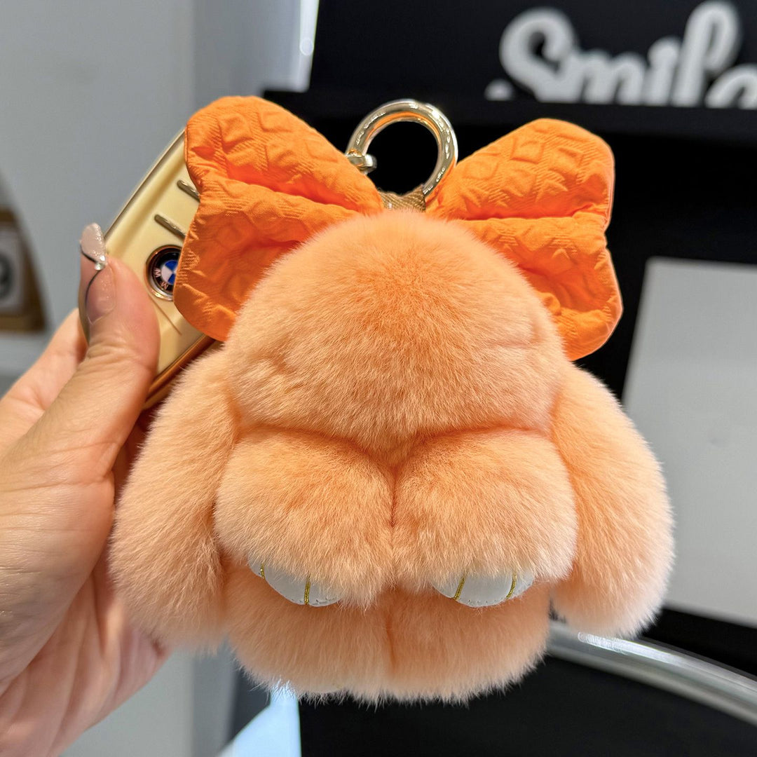 Real Rabbit Fur Cute Bunny and Bow Keychain Luxury Fur Bag Charm