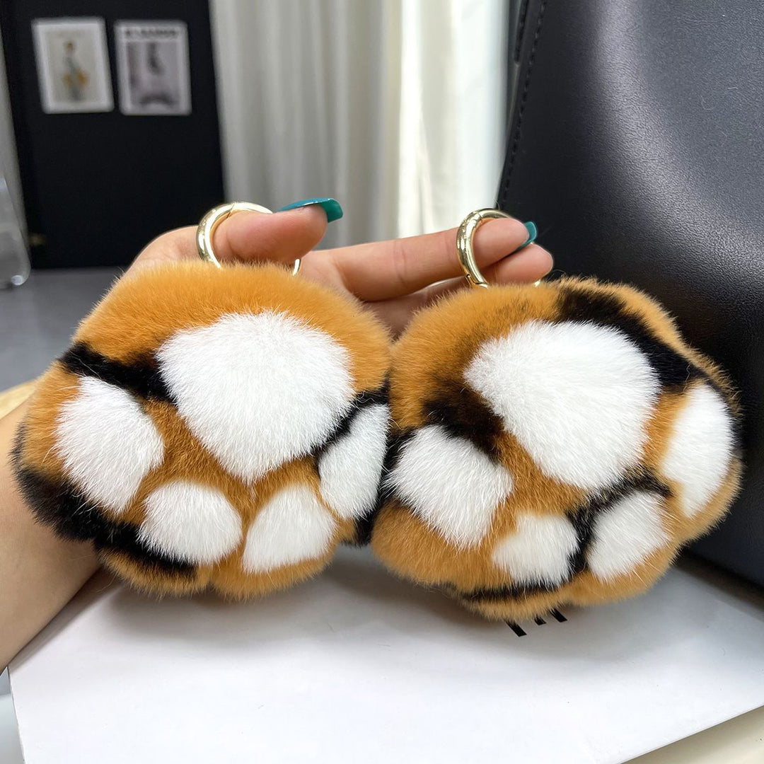 Luxury Real Rex Rabbit Fur Cat Paw Keychain Ultra-Plush Kitten Toe Beans Bag Charm Premium Car Key Ring Accessory