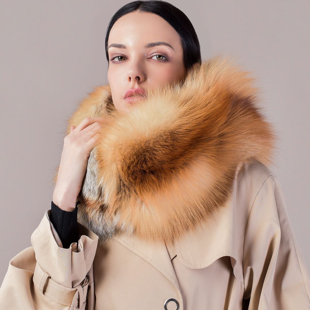 Luxury Real Silver Fox Fur Scarf Collar Oversized Fluffy Natural Fur Neck Warmer Wrap for Women