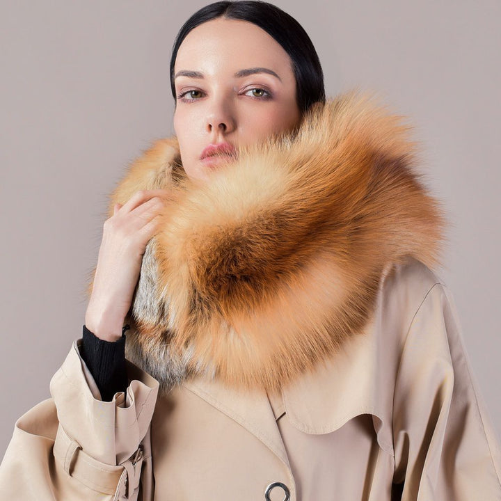Luxury Real Silver Fox Fur Scarf Collar Oversized Fluffy Natural Fur Neck Warmer Wrap for Women