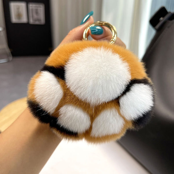 Luxury Real Rex Rabbit Fur Cat Paw Keychain Ultra-Plush Kitten Toe Beans Bag Charm Premium Car Key Ring Accessory