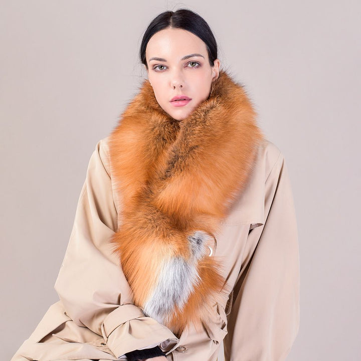 Women's Large Size Real Fox Fur Scarf Winter Luxury Warm Fur Collar
