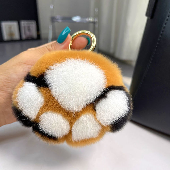 Luxury Real Rex Rabbit Fur Cat Paw Keychain Ultra-Plush Kitten Toe Beans Bag Charm Premium Car Key Ring Accessory