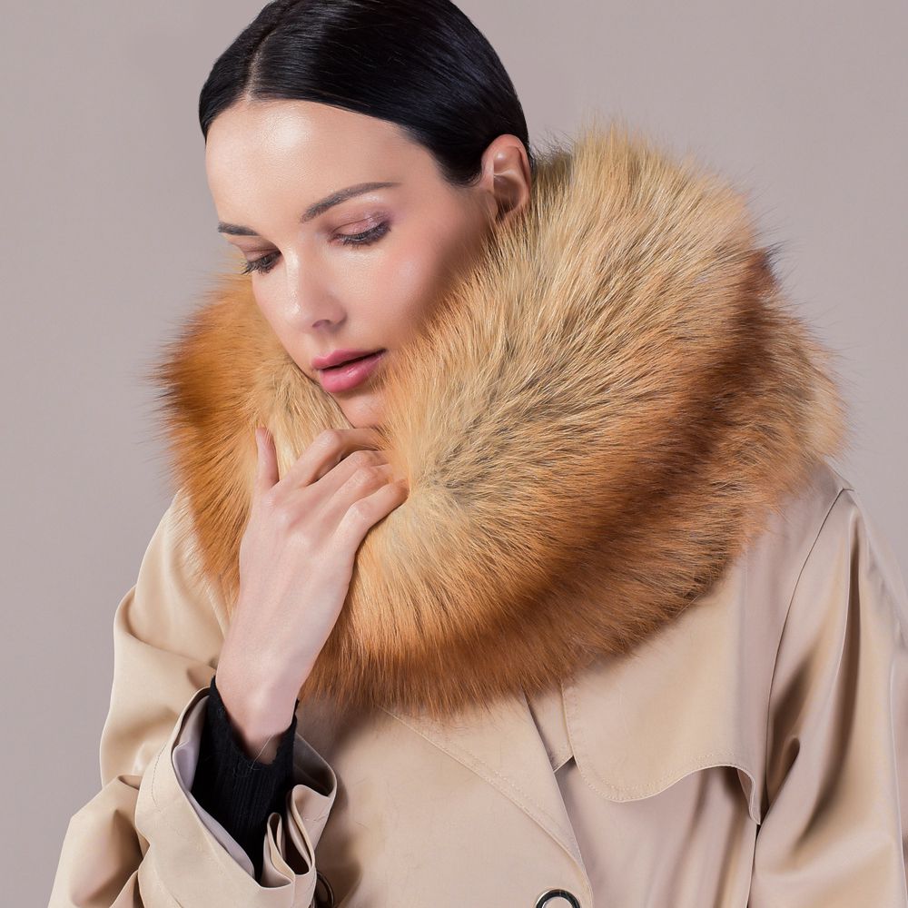 Luxury Real Silver Fox Fur Scarf Collar Oversized Fluffy Natural Fur Neck Warmer Wrap for Women