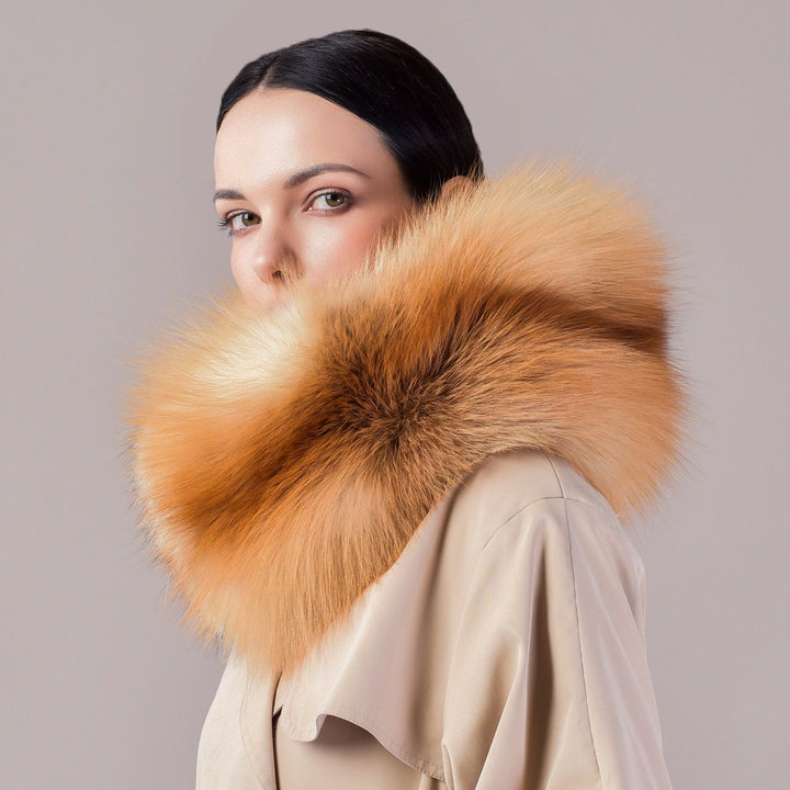 Luxury Real Silver Fox Fur Scarf Collar Oversized Fluffy Natural Fur Neck Warmer Wrap for Women