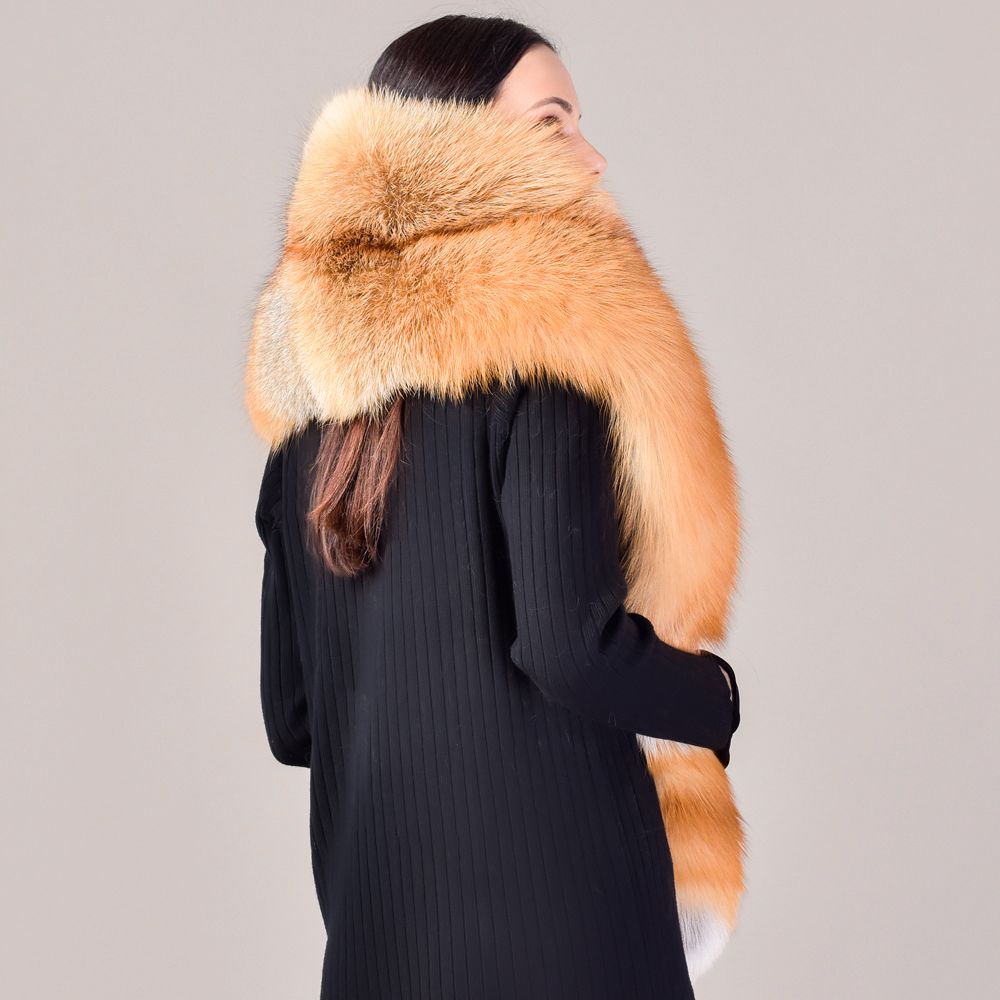 Women's Oversized Real Fox Fur Shawl Wrap Large Fur Collar Scarf with Pocket for Parties and Wedding