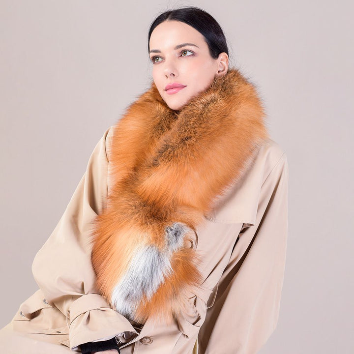 Women's Large Size Real Fox Fur Scarf Winter Luxury Warm Fur Collar