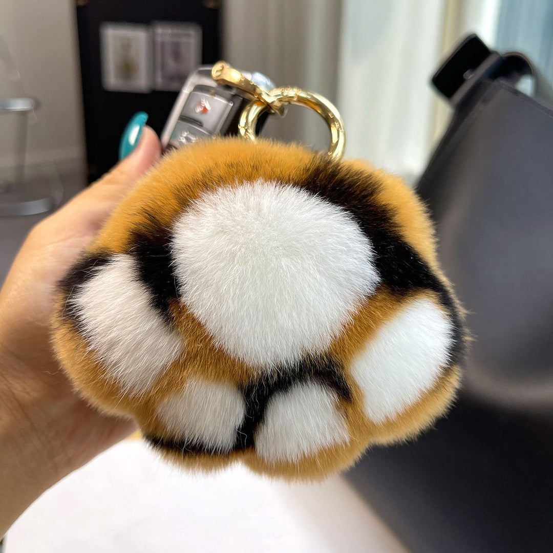 Luxury Real Rex Rabbit Fur Cat Paw Keychain Ultra-Plush Kitten Toe Beans Bag Charm Premium Car Key Ring Accessory