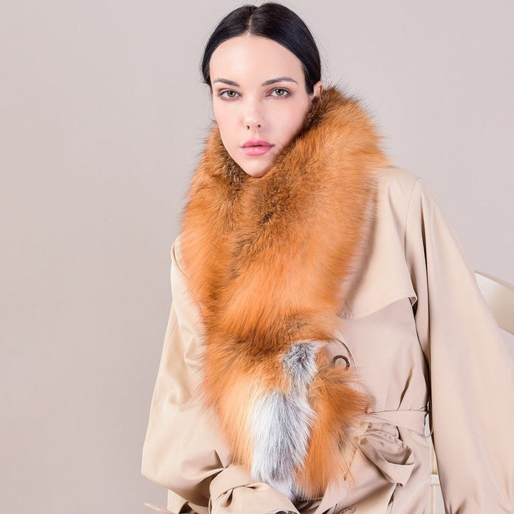 Women's Large Size Real Fox Fur Scarf Winter Luxury Warm Fur Collar