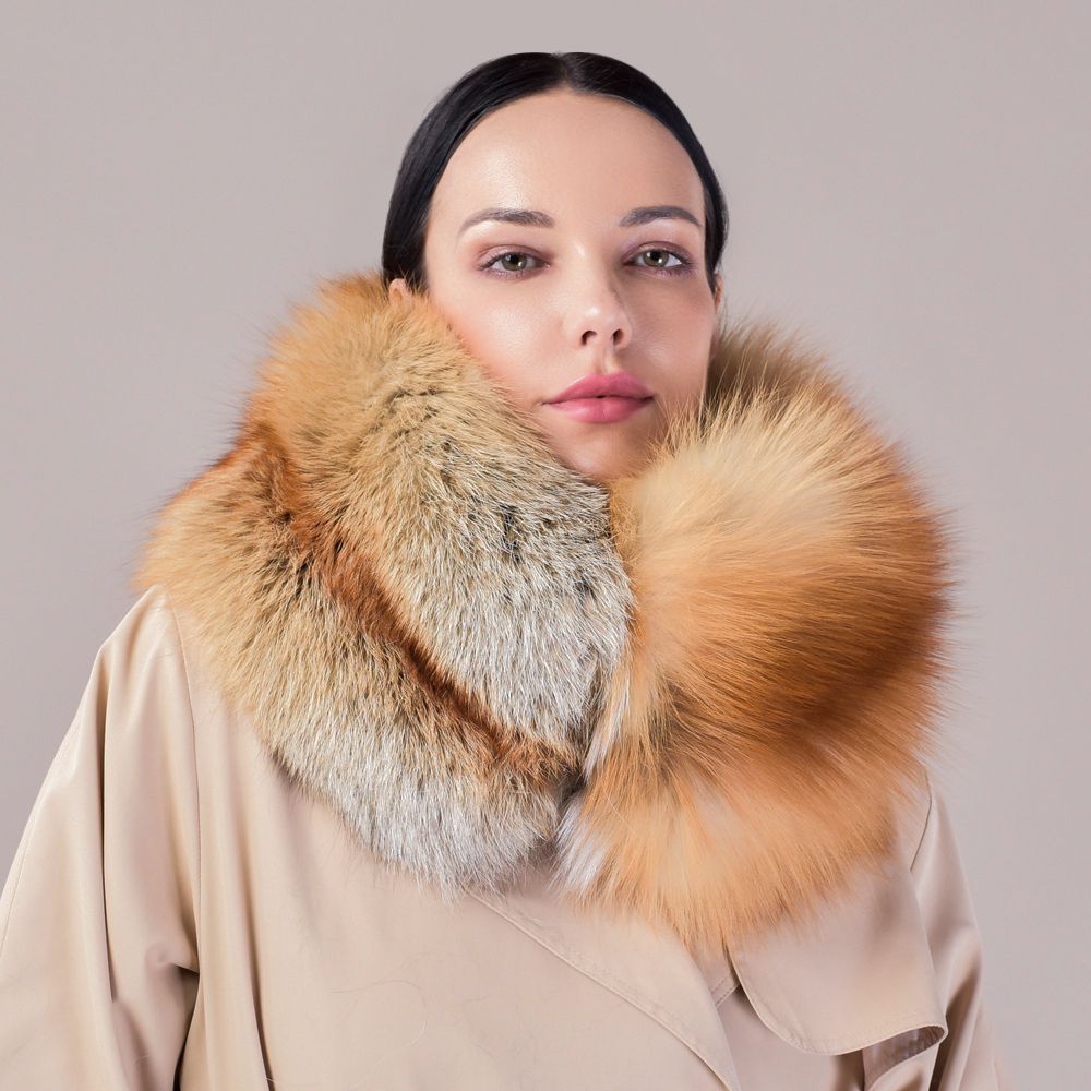 Luxury Real Silver Fox Fur Scarf Collar Oversized Fluffy Natural Fur Neck Warmer Wrap for Women