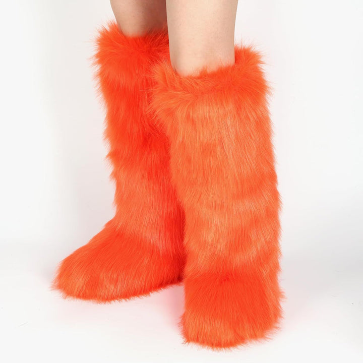 Womens Faux Fur Boot Winter Fluffy Long Furry Boots for Girls Outdoor Fuzzy Knee-High Boots
