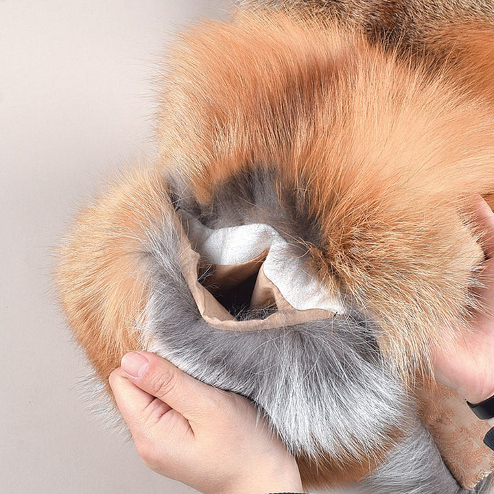 Women's Oversized Real Fox Fur Shawl Wrap Large Fur Collar Scarf with Pocket for Parties and Wedding