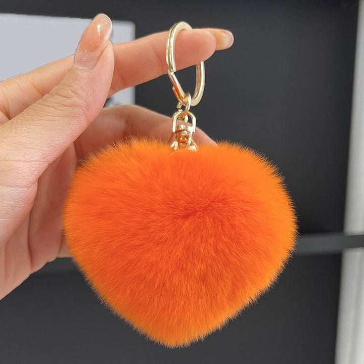 Real Rabbit Fur Heart Keychain Fluffy Plush Fur Pom Pom Bag Charm