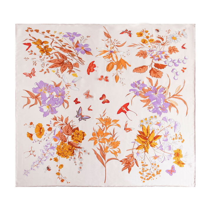 35" x 35" Floral Printed Large Silk Sqaure Scarf Women's Mulberry Silk Head Wrap