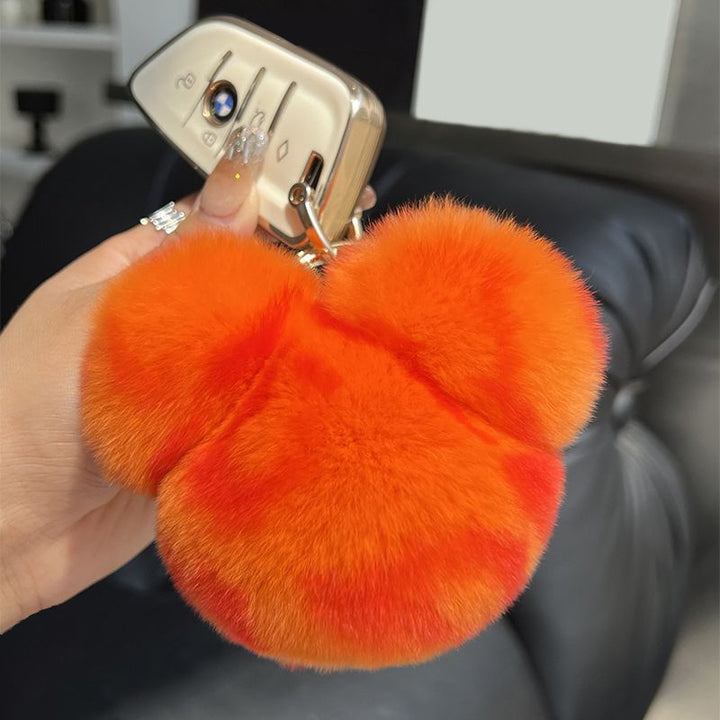 Real Rabbit Fur Bear Keychain Luxury Genuine Fur Pom Pom Bag Charm Key Ring Accessory